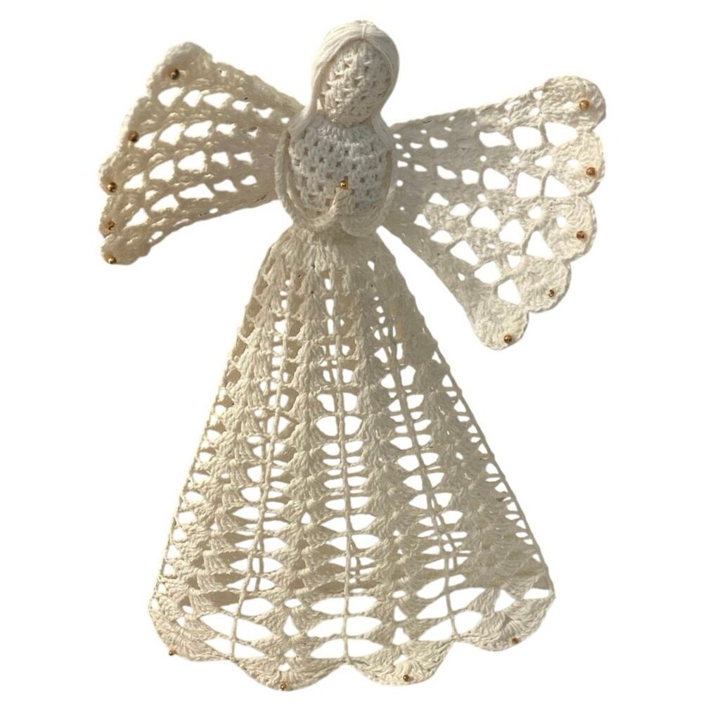 Vintage 11" Tall Angel Tree Topper Handmade Large Christmas Starched Crochet